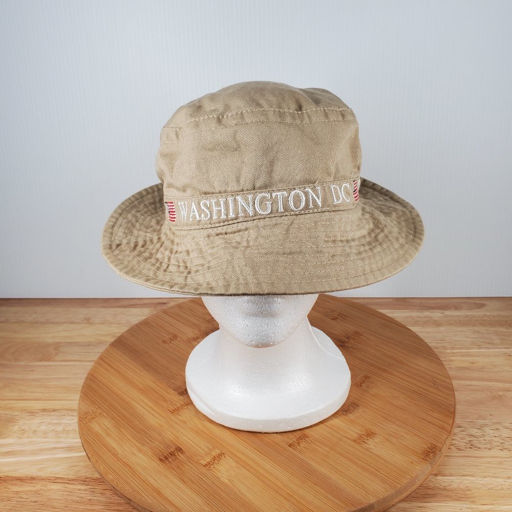 Washington DC Boonie Hat Tan w Zipper Pocket Embroidered Logo Adult Sz OSFM